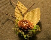 Burlap, Moss and Cone Boutonniere