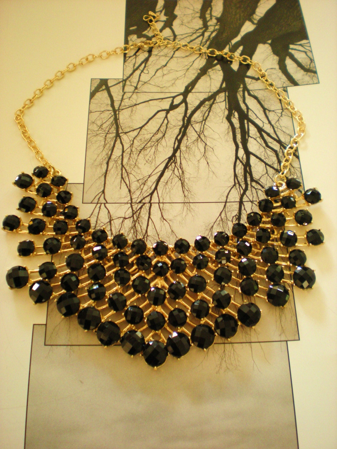 Black Glass Bib Necklace