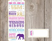 Circus Wedding Bridal Shower Invitation & Mailing Label- You Print or We Print For You