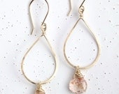 Teardrop Earrings, Pink Earrings, Gold-filled Earrings, Delicate Earrings, Bridesmaid, Strawberry Quartz & 14k Gold-filled Teardrop Earrings