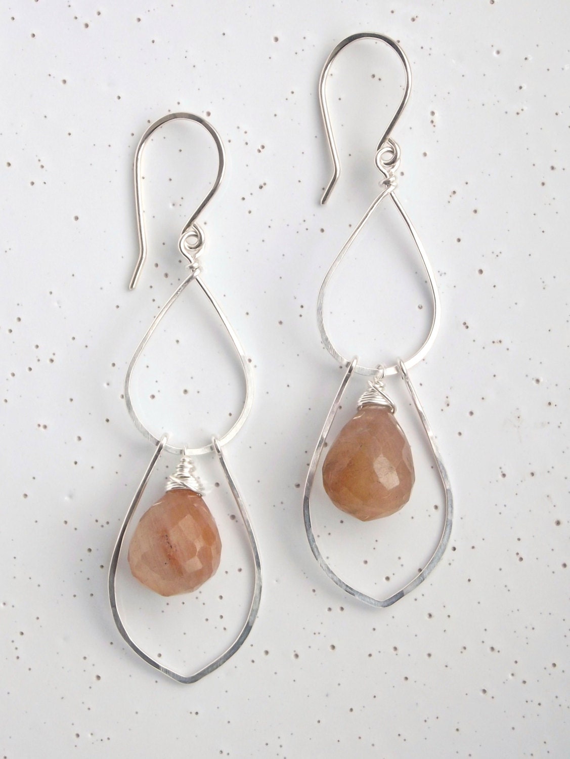 Chandelier Earrings, Sterling Silver Earrings, Red Earrings, Copper Rutilated Quartz & Sterling Silver Two Tier Leaf Chandelier Earrings