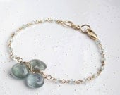 Woven Bracelet, Wire Wrapped Bracelet, Green Bracelet, Bridesmaid Jewelry, Aquamarine, Moss Aquamarine & 14k Gold-filled Woven Wire Bracelet