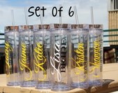 Set of  6  - Personalized Bride, Bridesmaid, Junior Bridesmaid, Flower Girl and Maid of Honor Acrylic Tumblers, Bridesmaid Gifts