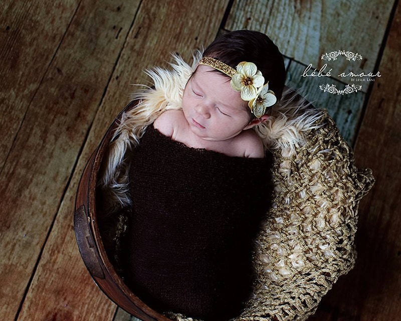 baby flower headband..golden headband..newborn headband..girl headband, toddler headband..photography prop,birthday prop
