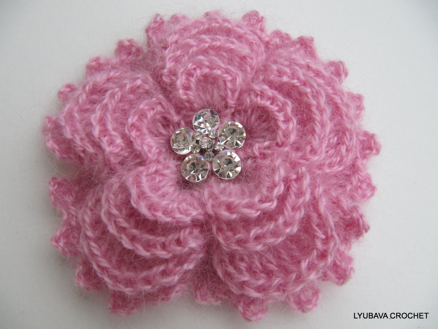 Instant Download PDF Crochet Pattern Mohair Brooch Flower 5 Petals 4 Layers, PDF Crochet 3D Flower Brooch, Lyubava Crochet Pattern number 84