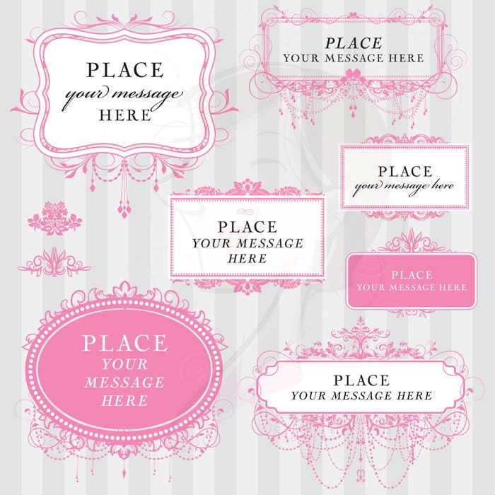 Vintage Digital Frames Pink Clipart Chandelier Ornate DIY Engagement Wedding Invitation Victorian Design Clip Art Download 10455