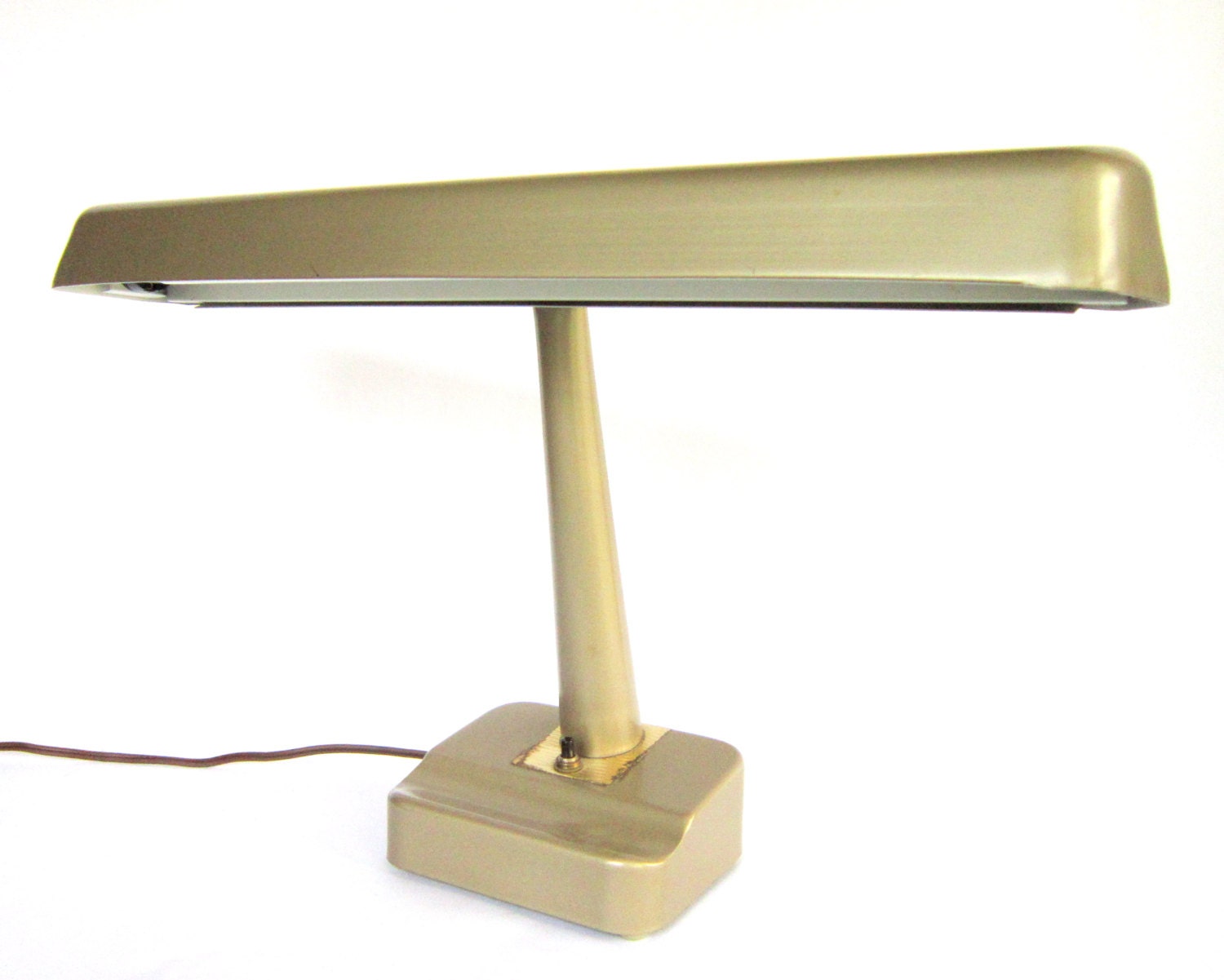 Mid Century Modern Desk Lamp, Tan Gold Metal Fluorescent Light Fixture, Industrial Office Decor