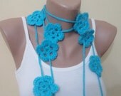 Lariat scarf, Handmade scarf with flowers. new fashion, blue lariat, home decor, spring trend, women accessories, mom gifts