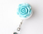 Aqua Rosebud - ID Badge Holder - Flower Badge Reels - Designer ID Reel - Nurse Gifts - Pretty Name Badge Clips - BadgeBlooms