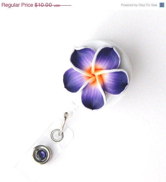 Purple Plumeria - Retractable Badge Reel - Flower Badge Holders - Designer ID Reel - Nurse Gifts - Pretty Name Badge Clips - BadgeBlooms