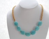 Turquoise Beaded Necklace with Handcrafted Gold Chain - Mobius Chainmaille Necklace with Howlite Beads