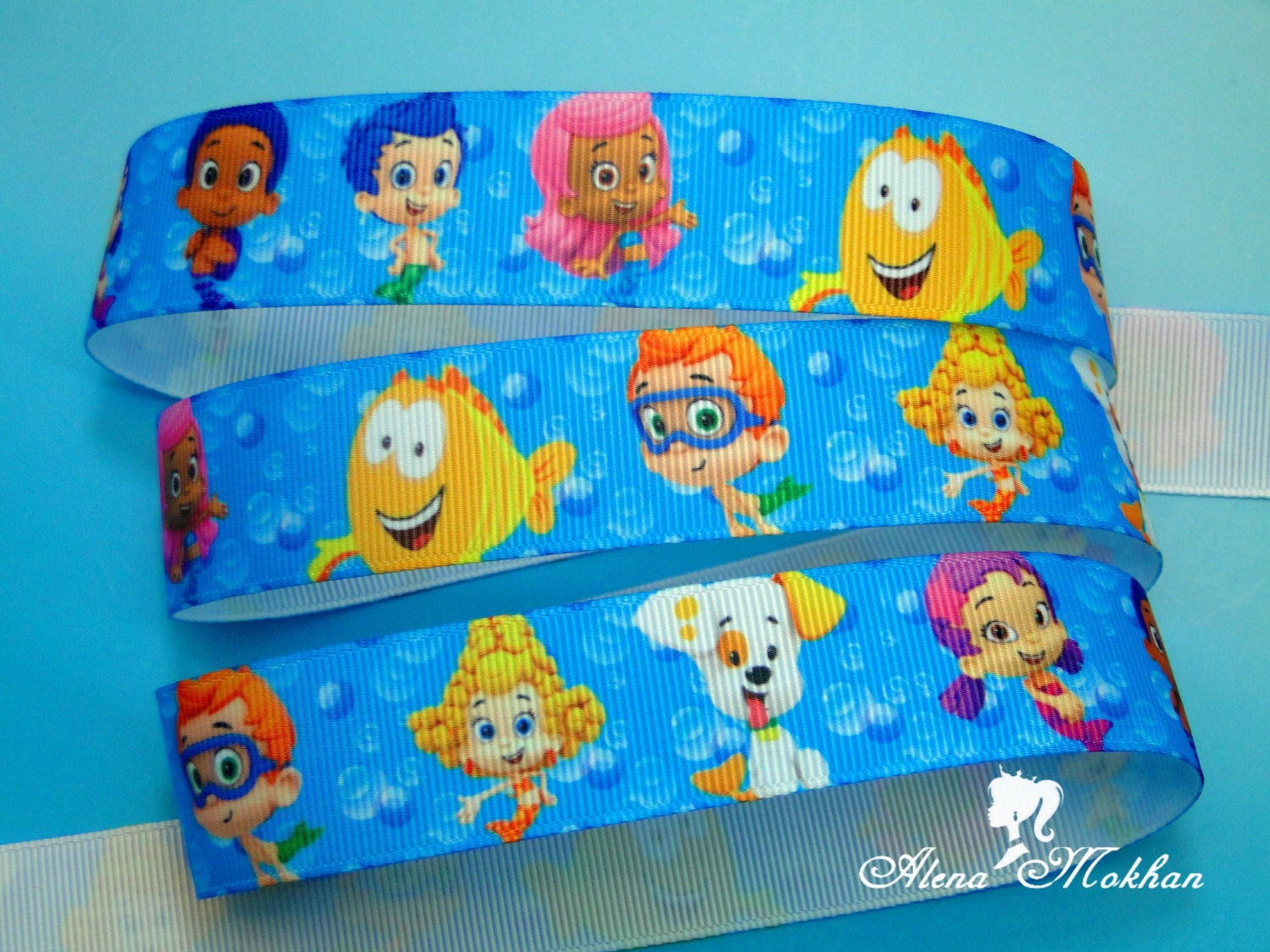 3 yards 1" Bubble Guppies Printed Grosgrain Ribbon