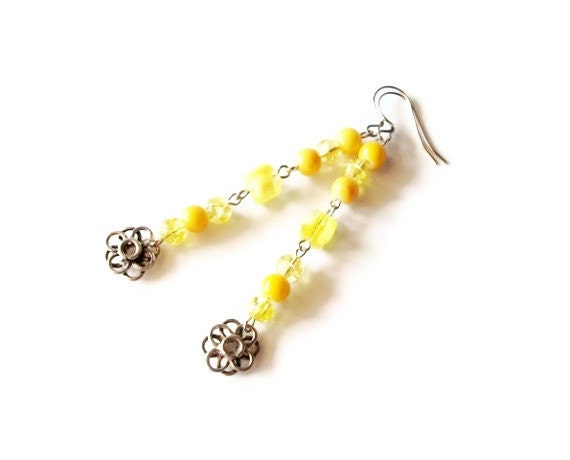 Yellow glass earrings - Lemon Zest, Spring jewelry, Summer jewelry, 2013 trend