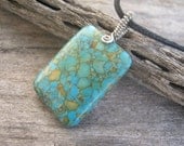 Mosaic Magnesite Turquoise Pendant, Wire Wrapped
