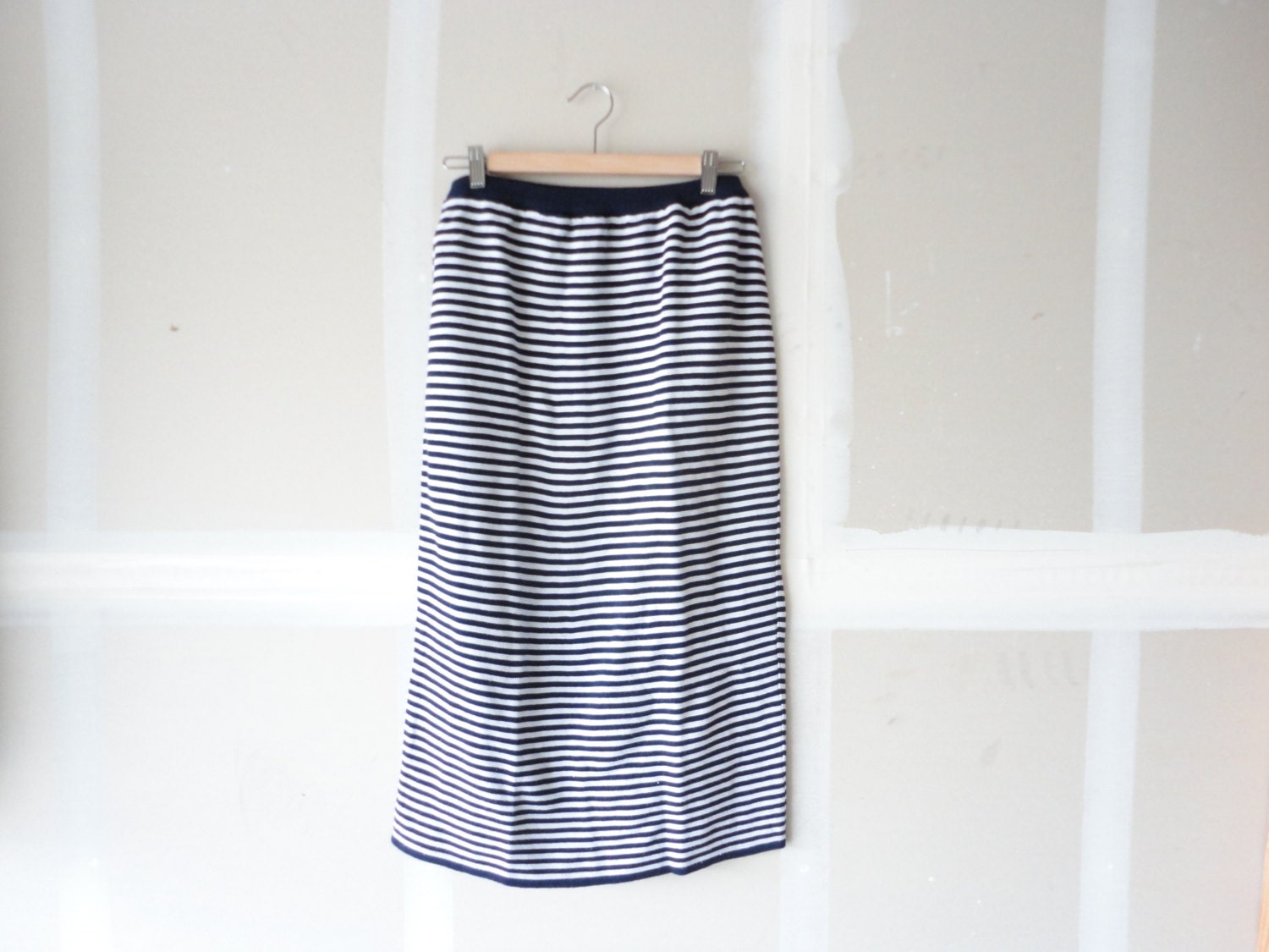 long pencil skirt, nautical skirt,  jersey skirt , striped skirt
