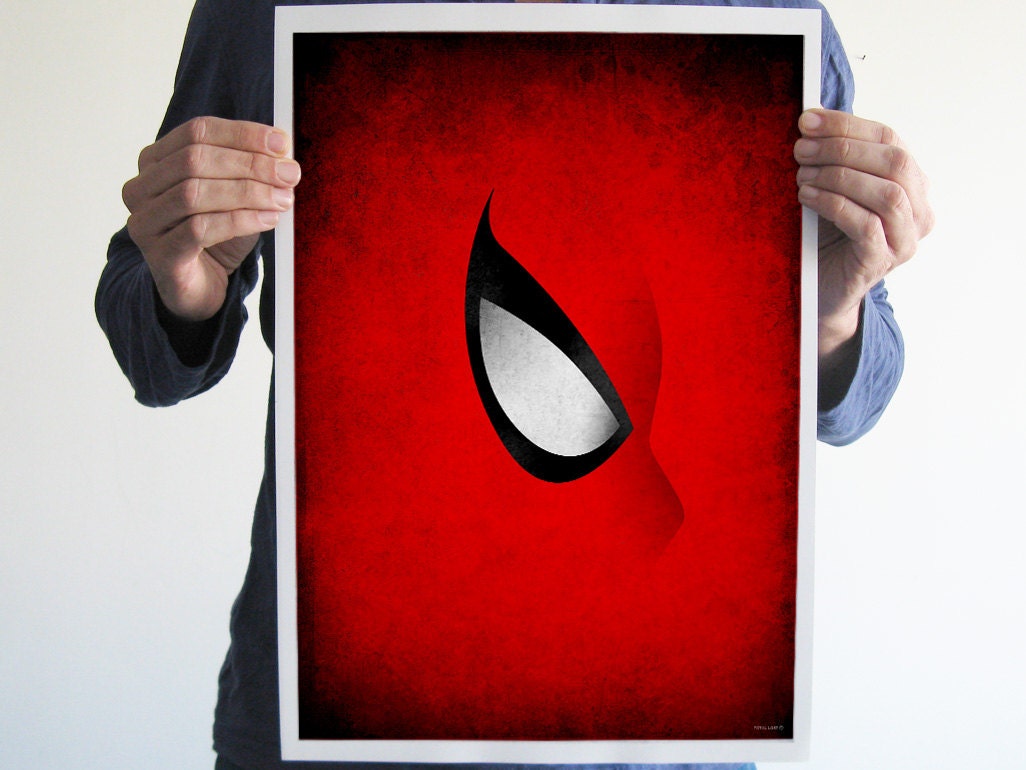 Original Digital print spiderman comics art minimal poster red black white eye profile