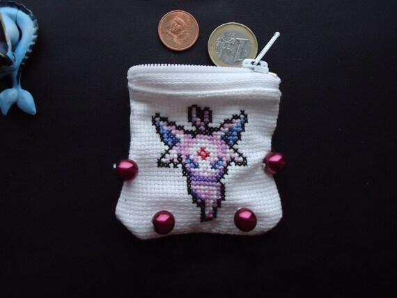 Espeon cross stitched tiny purse