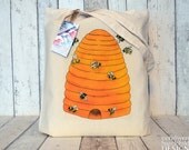 Honey Bee Hive Illustration Eco Cotton Tote Bag