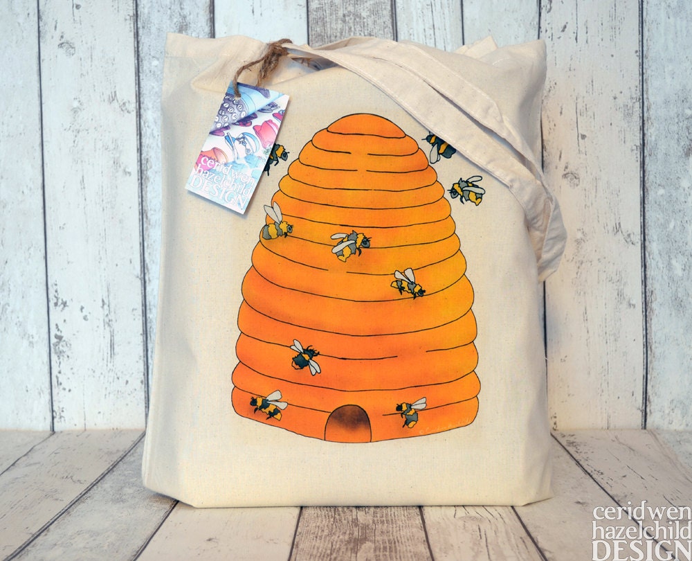 Honey Bee Hive Illustration Eco Cotton Tote Bag