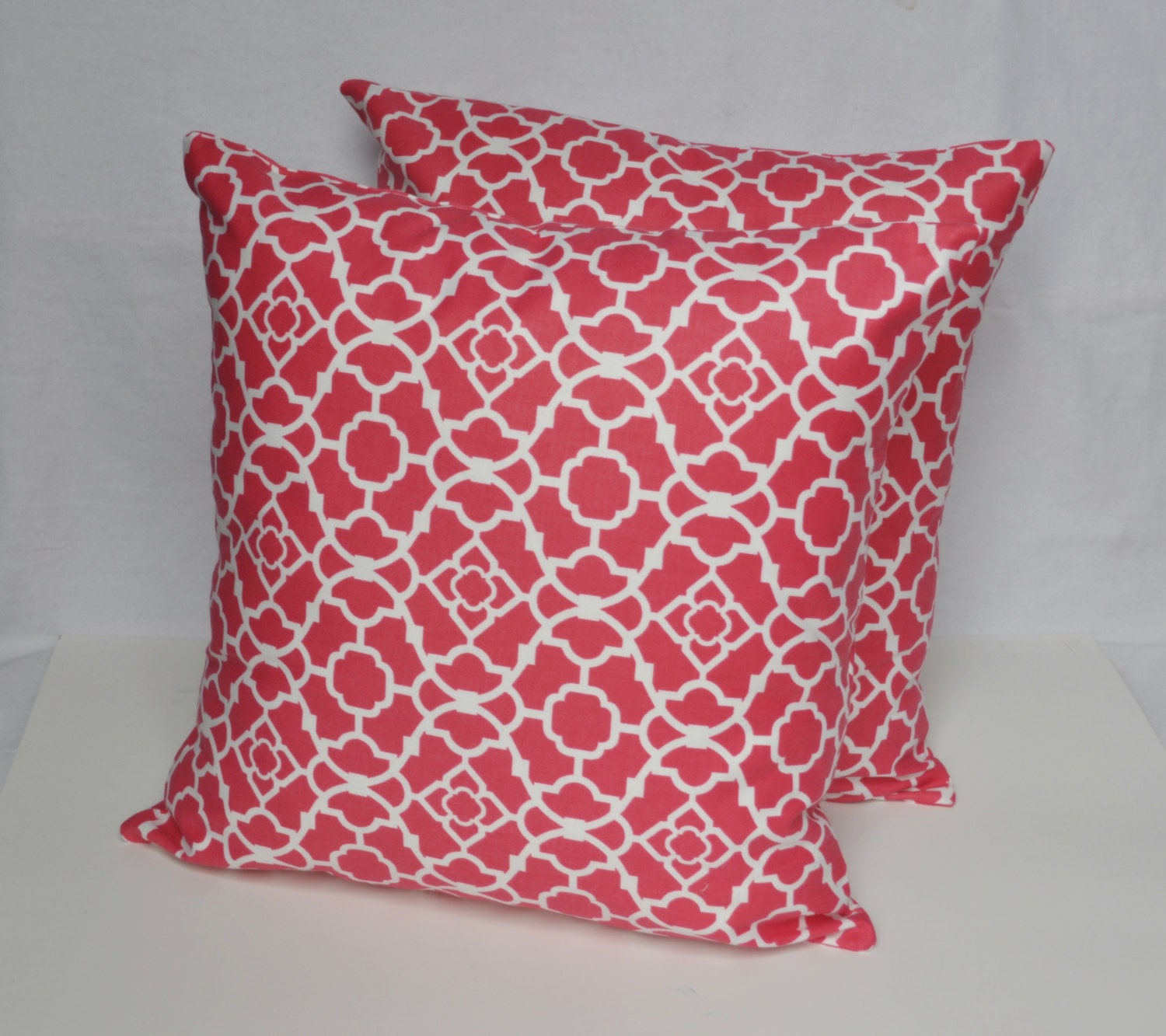 Home Decor Cotton Pillow Covers (Set of Two)  in Pink and Cream Geometric Lattice Pattern Great for Gifts even Christmas Decor