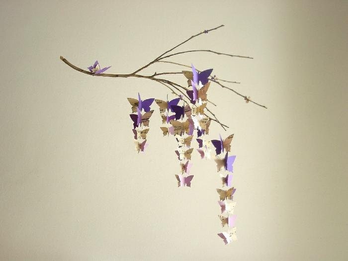 Mobile-Butterflies on Branch-DIY-kit-3D-Mobile-Crib Mobile-Baby-Nursery Decor-Kids Room-Baby Shower Gift-Paper-Vintage-Sheet Music-Ombre