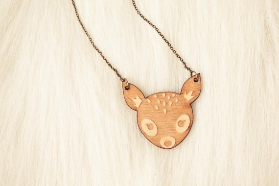 Deer Necklace Lasercut Birch Wood - Niabi - Woodland Creature Jewelry
