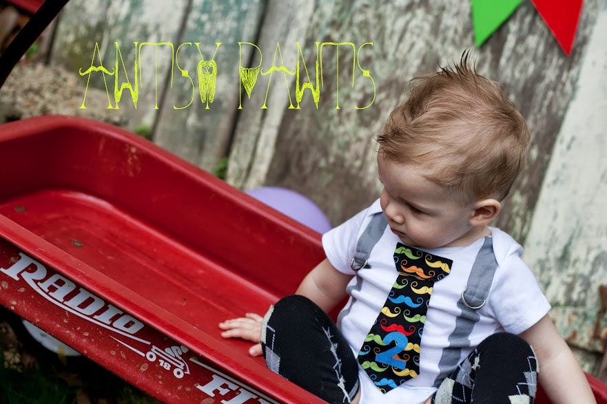 Baby Boy Tie Onesie with Suspenders, Little Man Mustache, Personalized Photo Prop, Boy Birthday