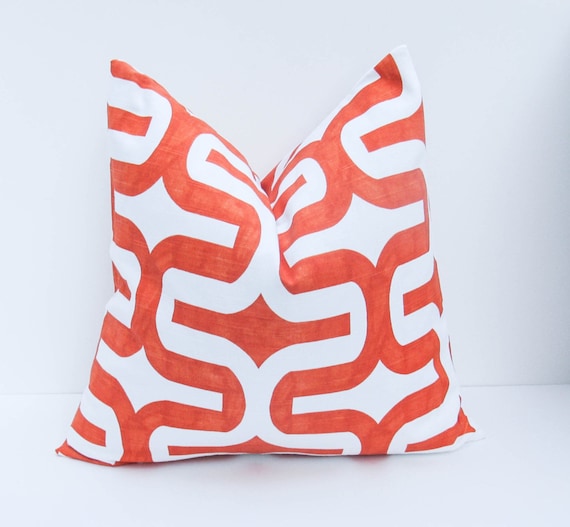 Orange Pillow.Throw Pillow Covers 18x18 Decorative Orange Pillows.Orange Pillow Cover. Ikat Pillow  Printed fabric on both sides