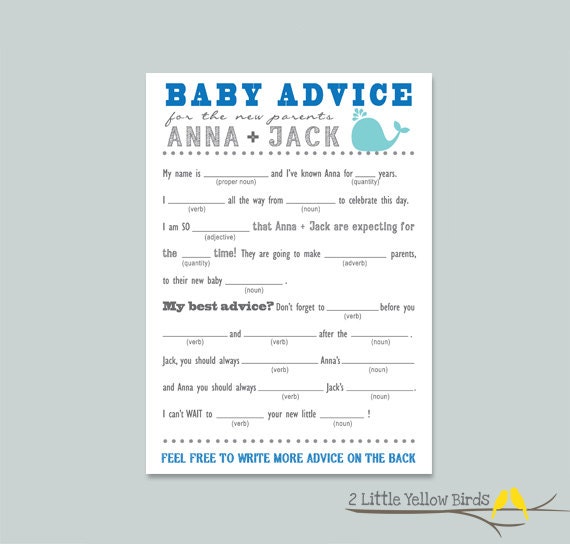 Baby Shower Advice Card - MAD LIBS (Sea Animals)