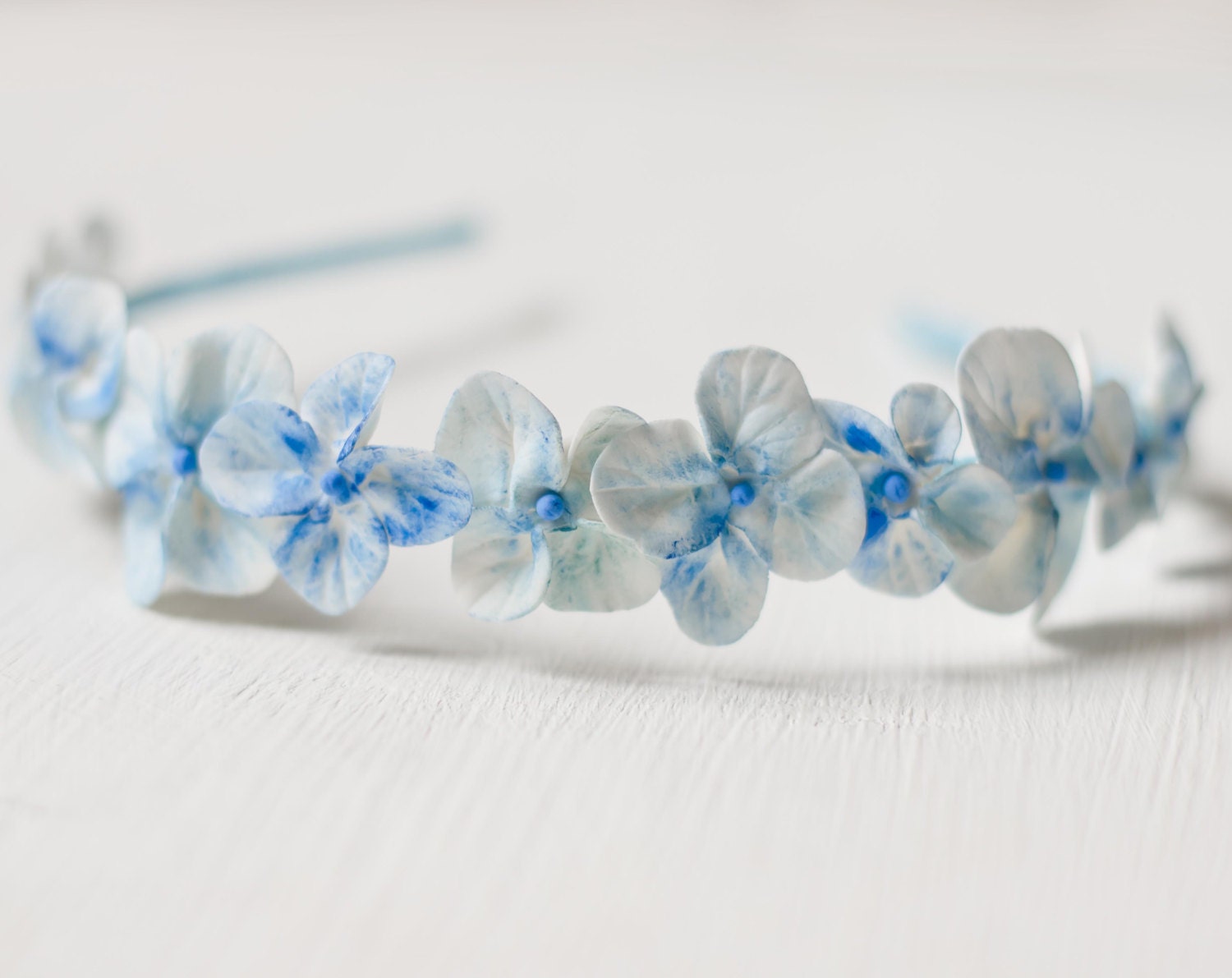 Wedding hair band - blue white flower headband - bridal head piece - hair accessories - hydrangea - hair flowers - blue, white, floral