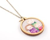 Custom portrait of 3 - necklace - made to order by dandelyne - embroidered and appliqued