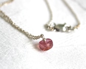Pink Sapphire Tiny Silver Chain Necklace:Delicate Sterling Silver Chain with A Hot Pink Sapphire Gemstone.