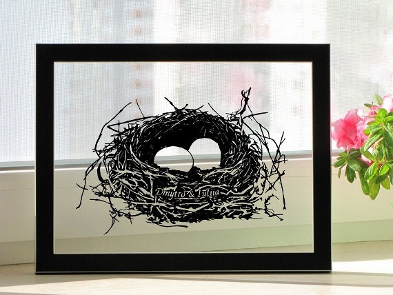 Family Nest Handmade Original Papercut First Anniversary Personalized Gift: Hand-Cut Paper Art Silhouette (UNFRAMED)