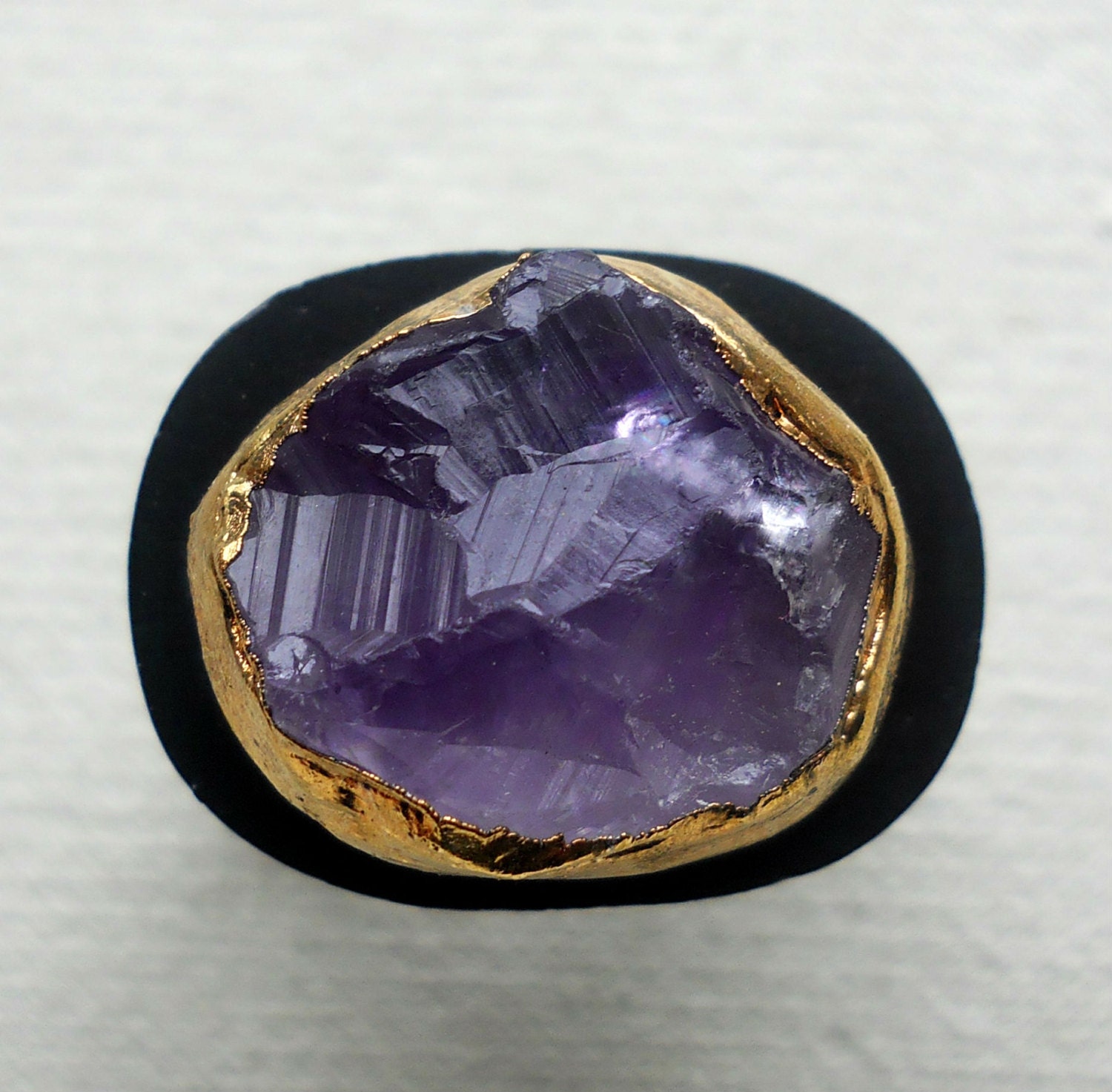 Raw amethyst ring - Gold-dipped - Size 8 - Wood band