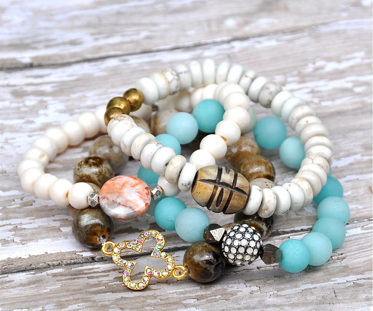 White Matrix Howlite Beaded Bracelet