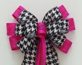 Black White Houndstooth Wedding Bow Magenta Fuchsia Black White Bow Church Pew Bow Wreath Decorative Bow Packaging Gift Bow
