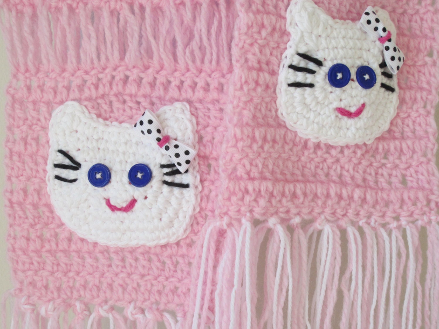 KITTY CAT  SCARF. Soft and Beautiful light pink scarf with Cat Face on each end.