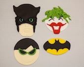 BATMAN, ROBIN, and JOKER  -  Fondant Cupcake, and Cookie Toppers - 1 Dozen