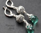 Reserved Earrings sterling silver, leverback earrings, green quartz
