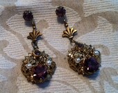 Vintage West Germany Purple Amethyst Filigree Earrings