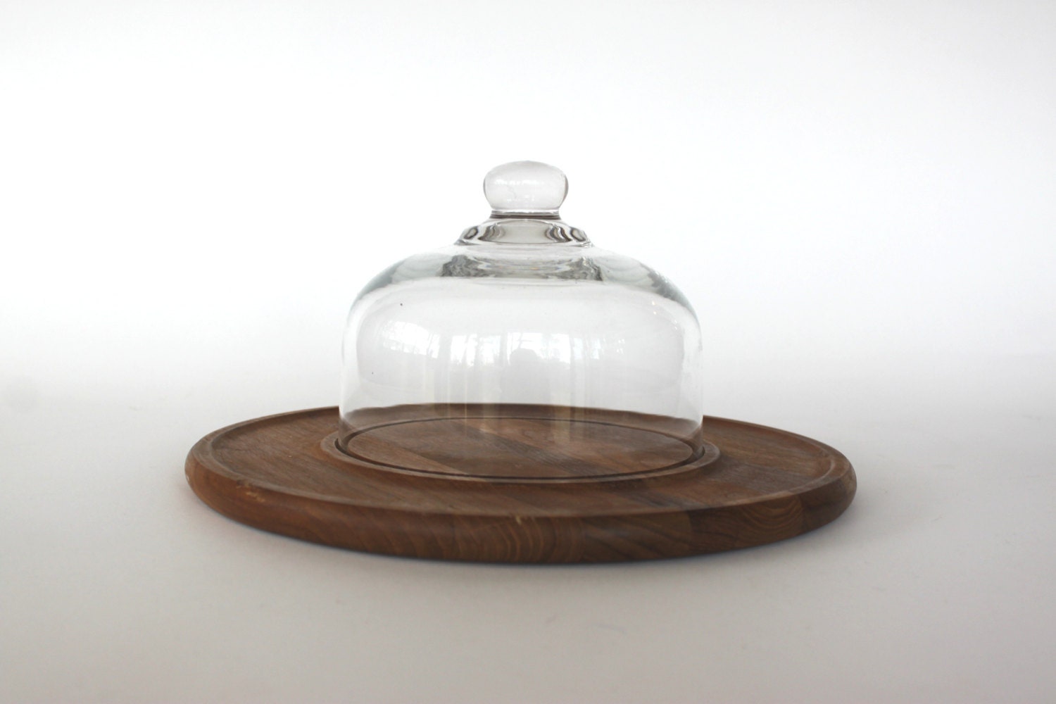 Mid Century Modern Teak Covered Cheese Dish Plate - athomemodern