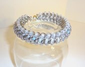 White Aurora Borealis Glass Caterpillar Chainmaille Bracelet 7 inch