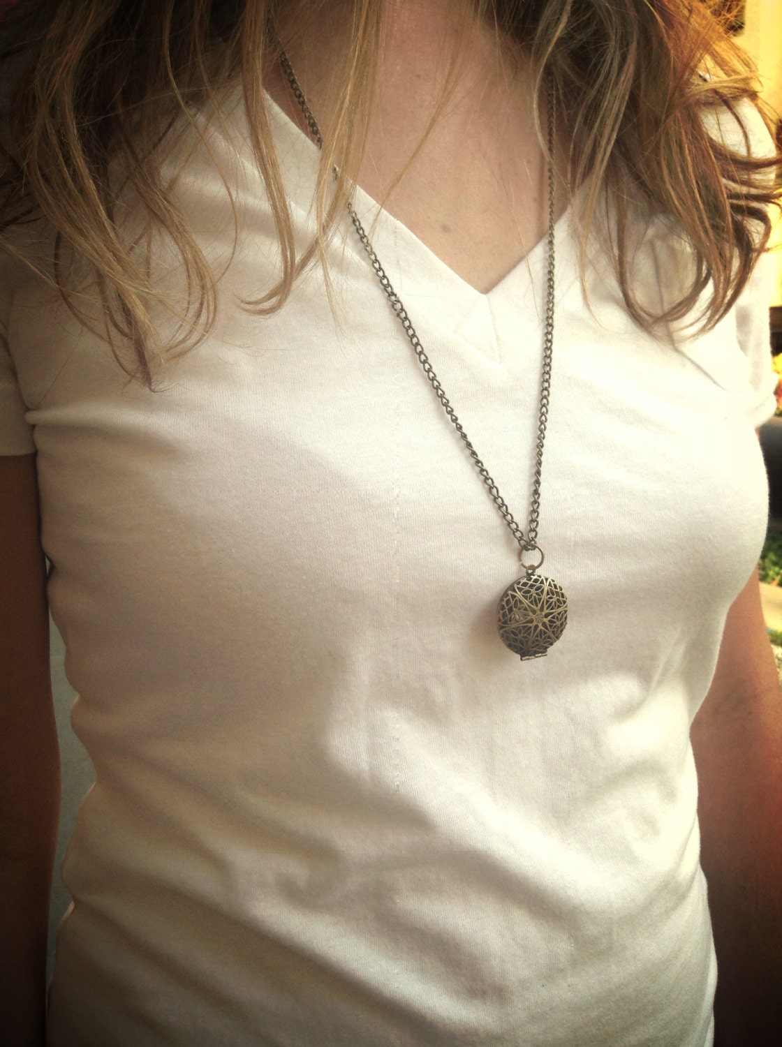 Bronze locket necklace long coachella hipster hippy chain antique gold vintage birthday anniversary gift Anthropologie Johnny Was