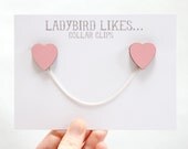 Pink Heart Wooden Collar Clips