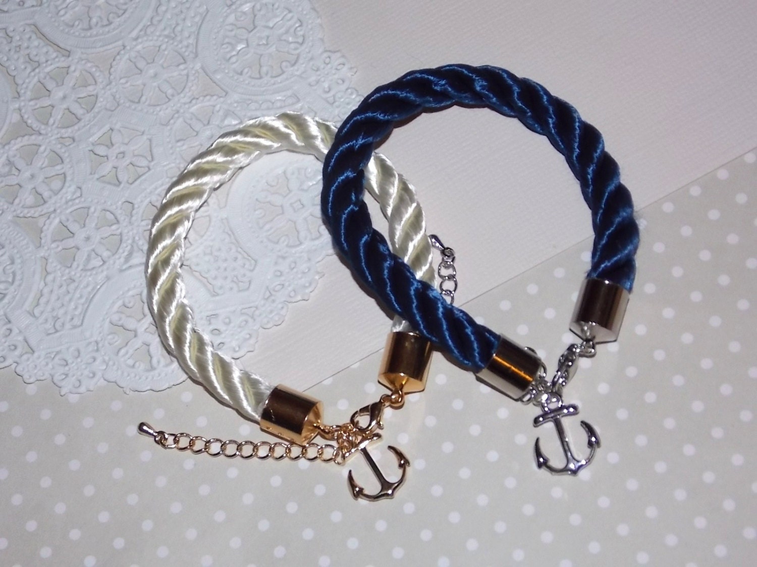 Nautical Anchor Twist Rope Cord Silver or Gold Plated Charm Bracelet