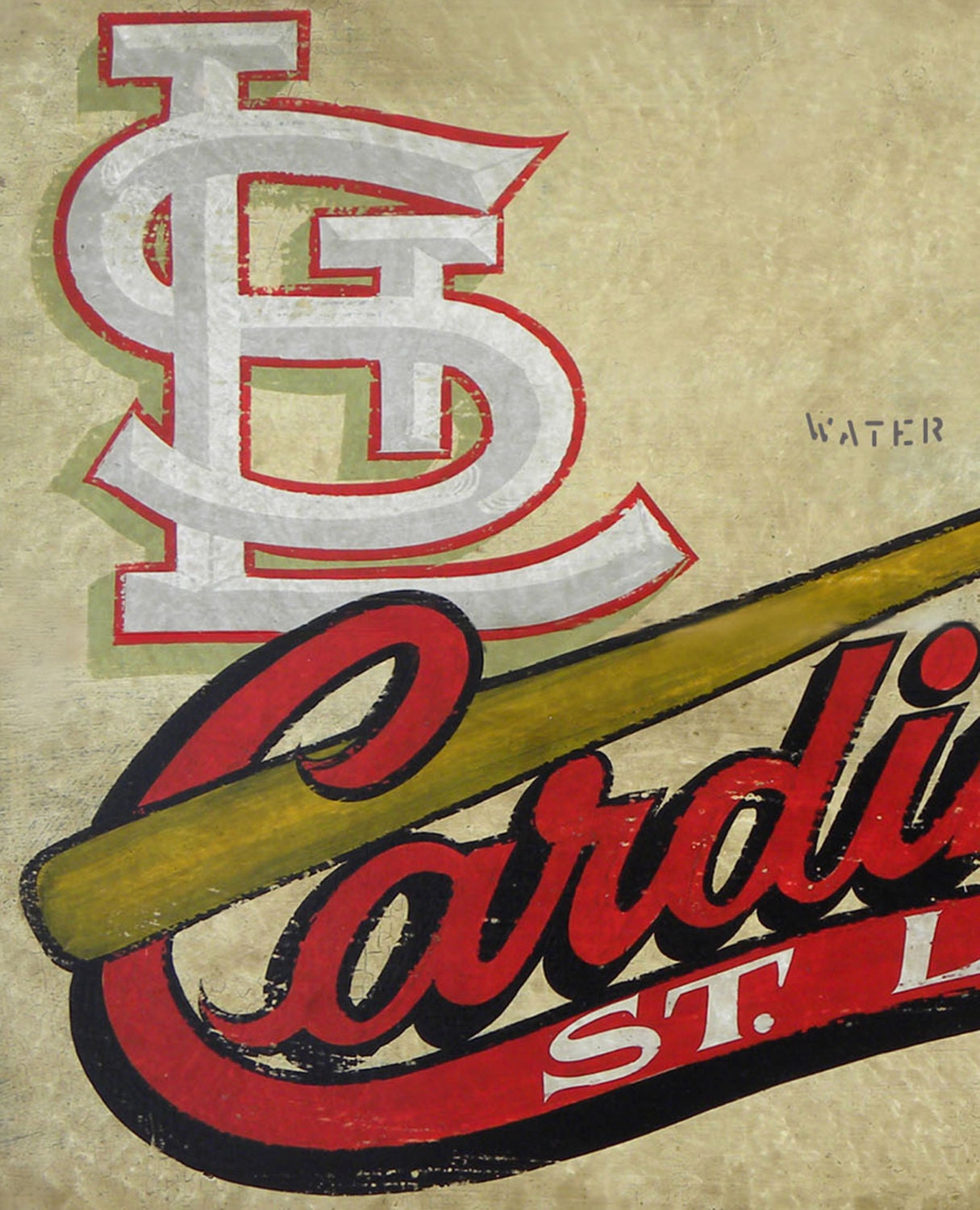 St. Louis Cardinals baseball Print,-with Mat,   wall hanging, faux-vintage art,housewares