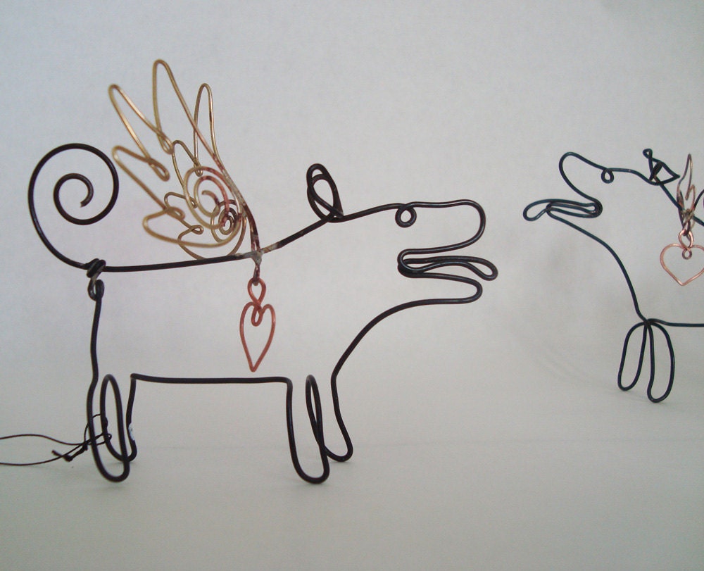 Angel Dog with and Heart  Small wire sculpture Sweet Sympathy Gift for a friend who has just lost their best friend