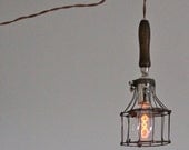 Vintage Cage Light - Antique Hanging Trouble Light Fixture -- Shop Warehouse Industrial Work Lamp - Bare Bulb Edison Task Pendant Lighting