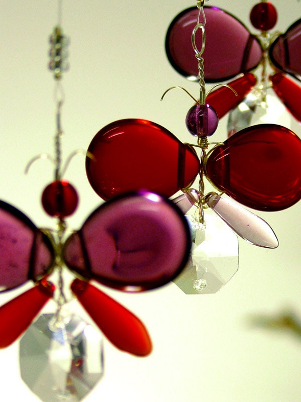 Crystal Suncatcher, Glass Butterfly Mobile, Hanging Ornament, Wedding Decoration, Purple, Red, Childrens Mobile, Purple Butterfly