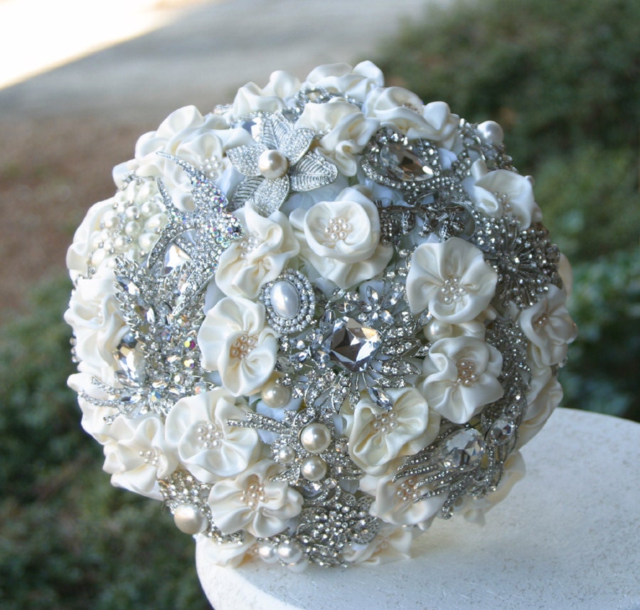 Edwardian Brooch Wedding Bridal Bouquet. Deposit on made to order Heirloom Bouquet. Please read description below the picture